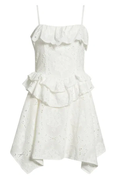 Avec Les Filles Ruffle Handkerchief Hem Cotton Broderie Anglaise Sundress In White
