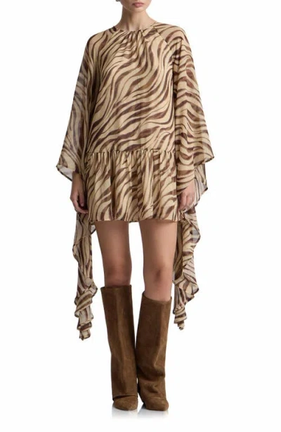 Avec Les Filles Ruffle Long Sleeve Minidress In Autumn Zebra