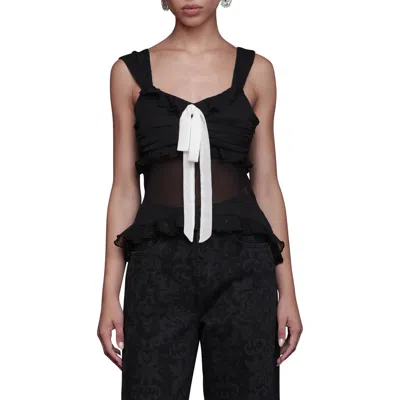 Avec Les Filles Ruffle Sheer Tank In Black