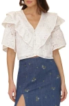 Avec Les Filles Ruffle Tiered Button-up Crop Top In White
