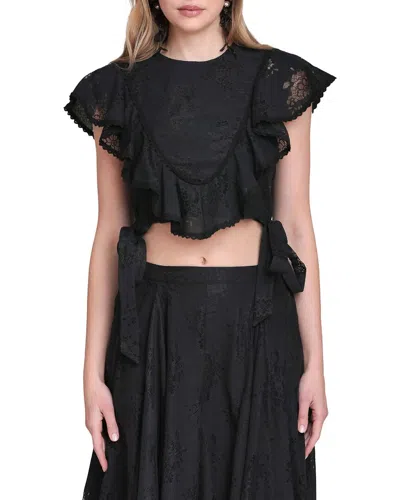 Avec Les Filles Ruffle Top In Black