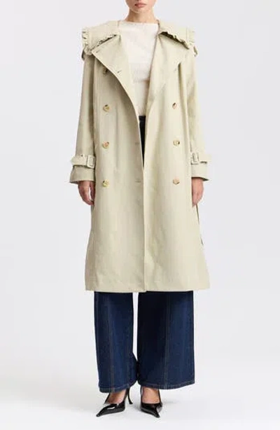 Avec Les Filles Ruffle Trim Victorian Trench Coat In Neutral