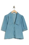 Avec Les Filles Sailor Collar Puff Sleeve Button-up Shirt In Blue
