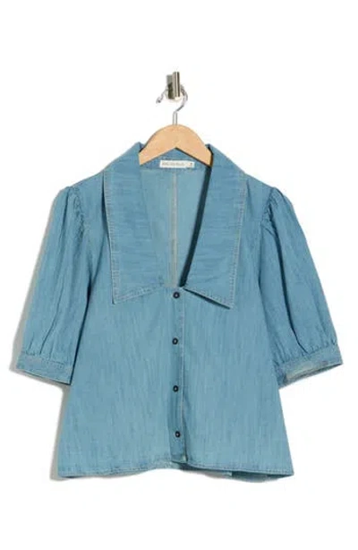 Avec Les Filles Sailor Collar Puff Sleeve Button-up Shirt In Blue