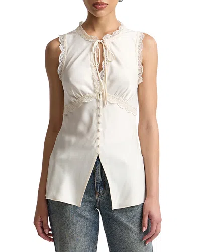 Avec Les Filles Satin Empire Waist Cutaway Top In White