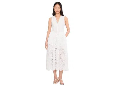 Avec Les Filles Scallop Neck Edge Button-up Midi Dress In Orange