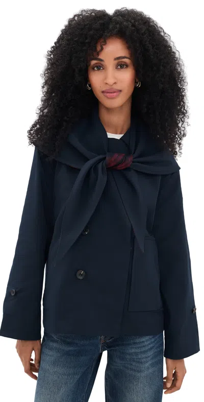 Avec Les Filles Scarf Reversible Barn Jacket Navy/red Multi In Blue