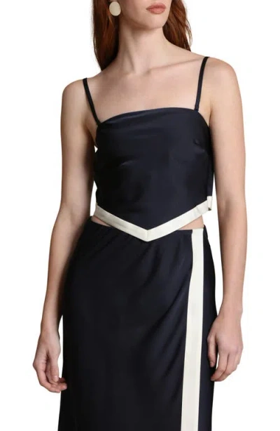 Avec Les Filles Scarf Satin Crop Top In Black