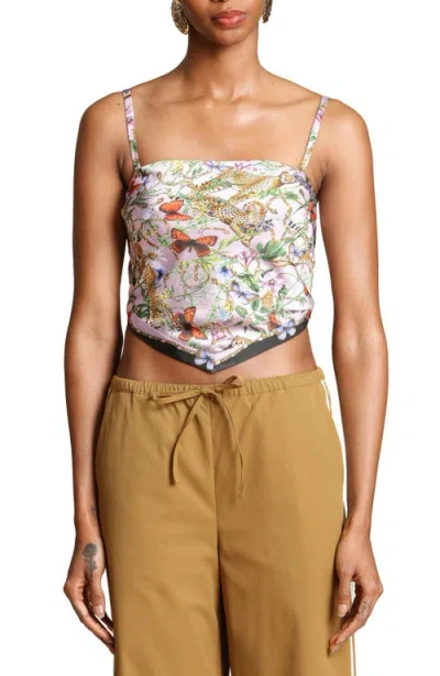 Avec Les Filles Scarf Satin Crop Top In Multi