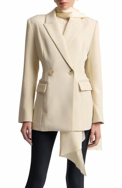 Avec Les Filles Sculpted Stretch Jacket With Detachable Scarf In Neutral