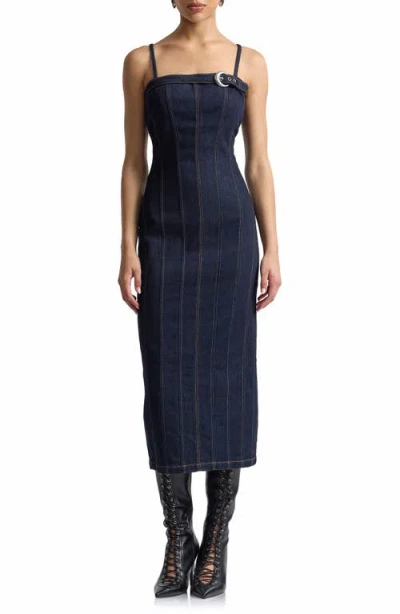 Avec Les Filles Seamed Midi Dress In Blue