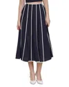 Shop Avec Les Filles Seamed Midi Skirt In Navy/white