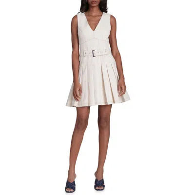 Avec Les Filles Seamed Sleeveless Pleated Stretch Cotton Minidress In White