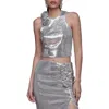 Avec Les Filles Sequin Crop Top In Silver