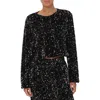 Avec Les Filles Sequin Long Sleeve Crop Blouse In Gunmetal