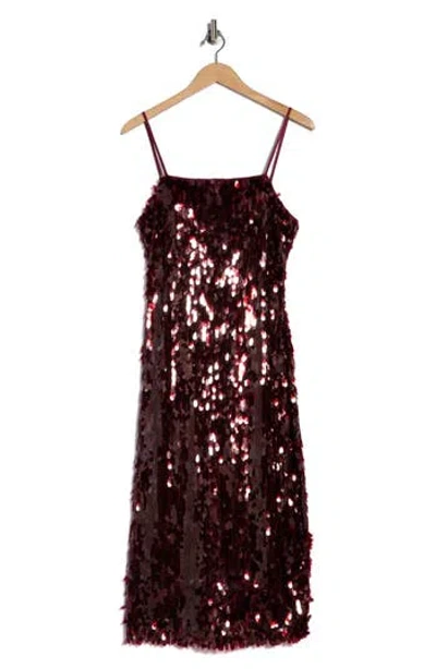Avec Les Filles Sequin Midi Dress In Burgundy