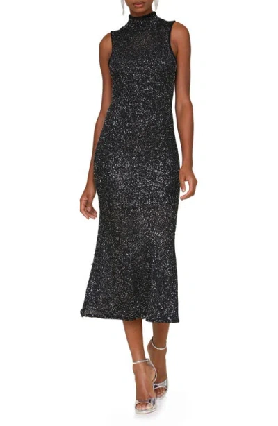 Avec Les Filles Womens Sequined Knit Midi Dress In Black