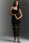 Avec Les Filles Sheer Panel Tiered Midi Dress In Black
