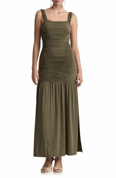Avec Les Filles Shirred Dress In Green
