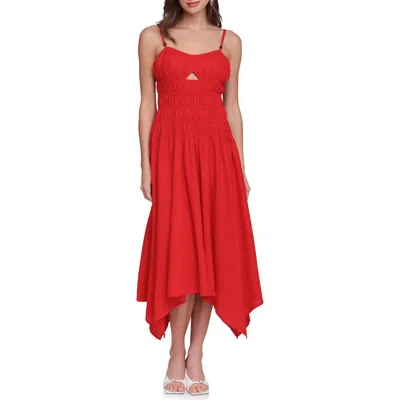 Avec Les Filles Shirred Handkerchief Midi Dress In Red