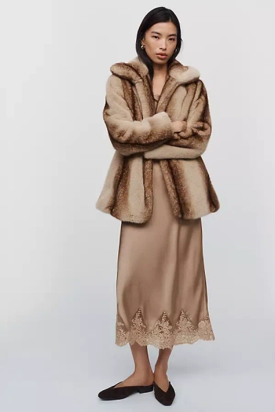 Avec Les Filles Short Faux Fur Coat Jacket In Brown