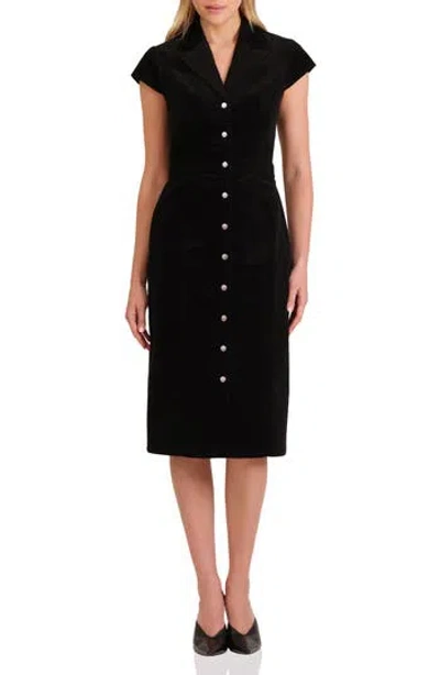 Avec Les Filles Short Sleeve Corduroy Dress In Black