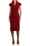 Avec Les Filles Short Sleeve Corduroy Dress In Burgundy