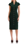 Avec Les Filles Short Sleeve Corduroy Dress In Green