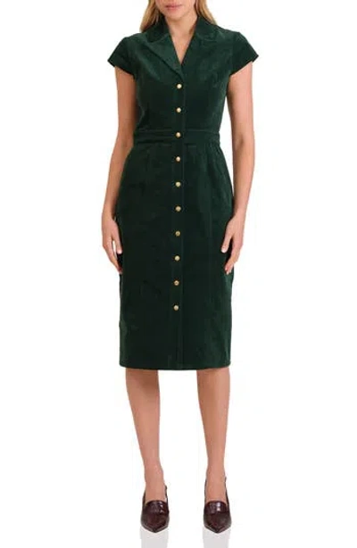 Avec Les Filles Short Sleeve Corduroy Dress In Green