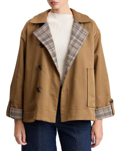 Avec Les Filles Short Trench Coat In Brown