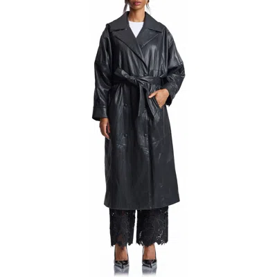 Avec Les Filles Shoulder Pad Faux Leather Long Coat In Black