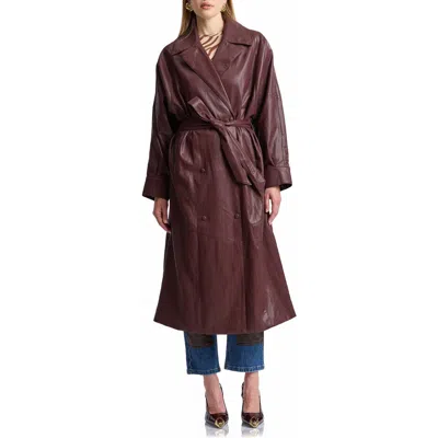 Avec Les Filles Shoulder Pad Faux Leather Long Coat In Burgundy