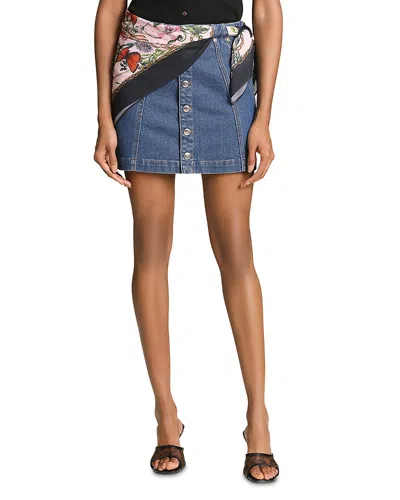 Avec Les Filles Side Panel Denim Mini Skirt In Blue