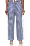 Avec Les Filles Side Tie Gingham Drawstring Pants In Navy-white Gingham