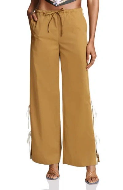 Avec Les Filles Side Tie Wide Leg Pants In Brown