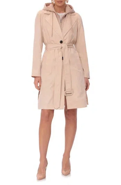 Avec Les Filles Single Breasted Coat With Quilted Hooded Insert In Gaia
