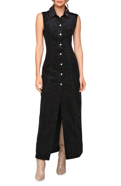 Avec Les Filles Sleeveless Corduroy Shirtdress In Black