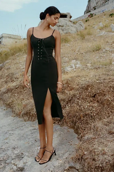Avec Les Filles Sleeveless Corset Slim Midi Dress In Black