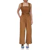 Avec Les Filles Sleeveless Denim Jumpsuit In Burgundy