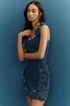 Avec Les Filles Sleeveless Denim Sheath Mini Dress In Blue