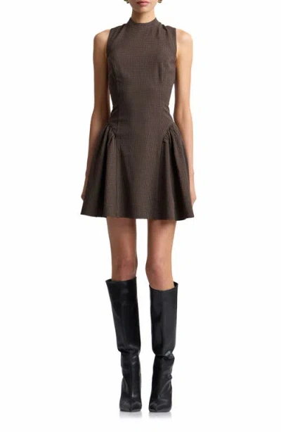 Avec Les Filles Sleeveless Flounce Minidress In Brown Check