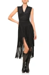 Avec Les Filles Sleeveless Fringe Dress In Black