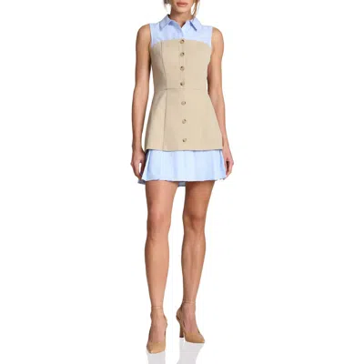 Avec Les Filles Sleeveless Mixed Media Shirtdress In Neutral
