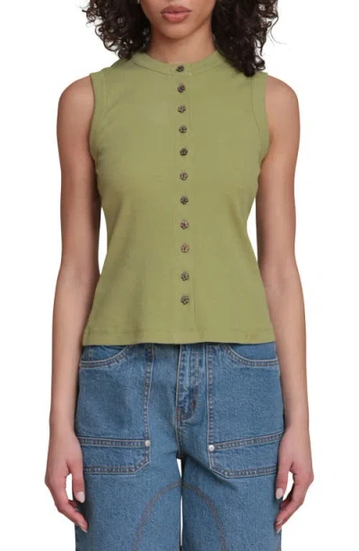 Avec Les Filles Sleeveless Rib Top In Green