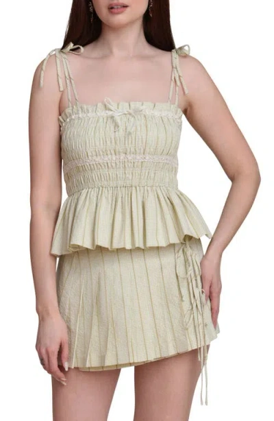 Avec Les Filles Sleeveless Smocked Peplum Top In Green