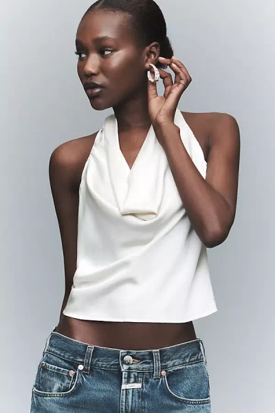 Avec Les Filles Sleeveless V-neck Halter Top In White