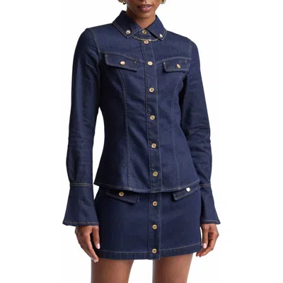Avec Les Filles Slim Fit Stretch Denim Shirt In Blue