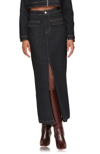 Avec Les Filles Slit Denim Maxi Skirt In Rinse Wash