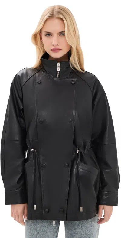 Avec Les Filles Slouchy Leather Anorak Black