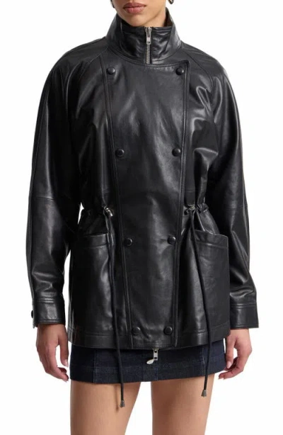 Avec Les Filles Slouchy Leather Jacket In Black